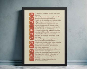 Benjamin Franklin 13 Virtues Poster - Daily Inspiration for Motivation