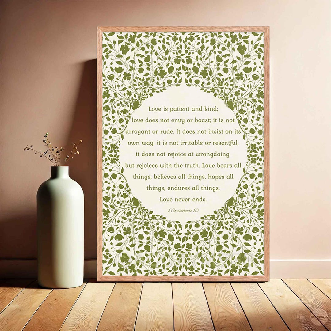 1 Corinthians 13 Floral Print, Bible Verse Wall Art, Wedding Gift - Etsy