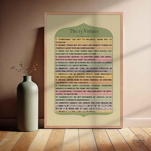 Benjamin Franklin's 13 Virtues Poster | Motivational Wall Art | Self-Improvement & Discipline Print