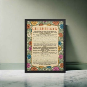 Poster con poesia "Desiderata", poesia ispiratrice con arte floreale, stampa regalo di laurea