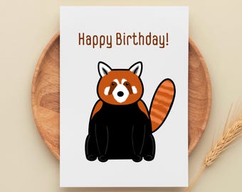 Tarjetas de cumpleaños imprimibles, tarjeta de cumpleaños de panda rojo, feliz cumpleaños, tarjetas lindas, amigos, nieto, tarjeta digital linda, lindo panda rojo