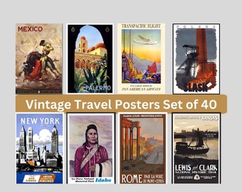 Retro Travel Posters Collection | 40 Vintage Art Prints for Gallery Wall | Instant Download 80