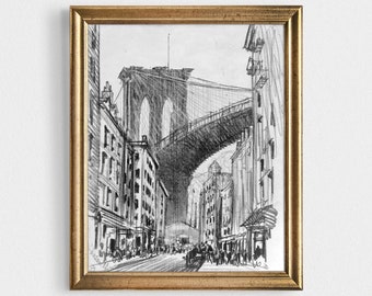 ヴィンテージブルックリン橋の絵、ニューヨーク市のアンティーク