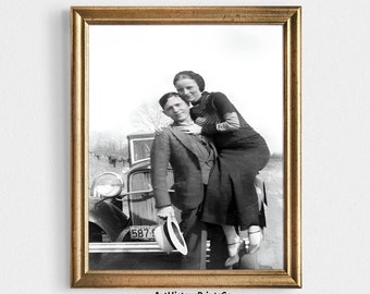 Impresión fotográfica de Bonnie y Clyde: Arte mural vintage en blanco y negro (descarga digital)