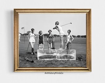 Audrey Hepburn Golfing Vintage Photo Print in Black & White and