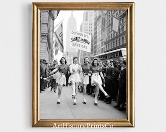 Vintage Photo Poster | Skate To Work WW2 Black and White Wall Art | Women Photography Retro Old Picture Prints Gift | Digital Download 37