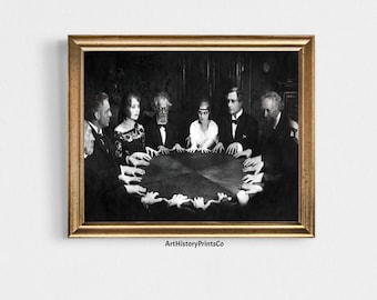 Impresión fotográfica vintage de una sesión espiritista: Espíritus espeluznantes, arte mural en blanco y negro (descarga digital)