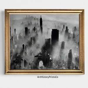 Printable Vintage Photo Poster | Sunlight Fog Manhattan 1940 Black and White Photography Print Gift, Wall Decor | Digital Download 30