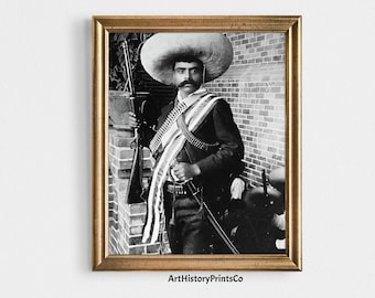 Fotografía vintage de Emiliano Zapata, revolucionario mexicano: Arte mural en blanco y negro (Descarga digital)