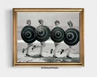Vintage Women on Beach Photo: Black and White Coastal Art (Digital Download) 20