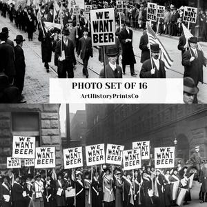 Prohibition Era Vintage Photo Set of 16 | 1920s Speakeasy Rebellion Black & White Printable Art for Vintage Decor, History Buffs, Bar Owners