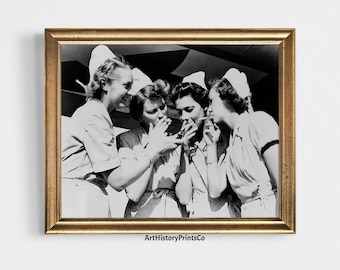 Vintage fotoafdruk verpleegster Amerikaans leger: zwart-witte muurkunst (digitale download)