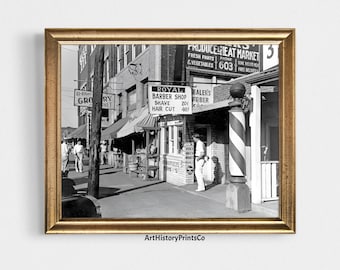 1939 Royal Barber Shop Photo Print: Vintage Black and White Wall Art (Digital Download)