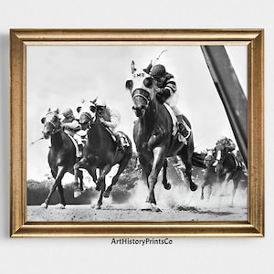 Póster vintage de carreras de caballos, impresión fotográfica imprimible, arte de pared en blanco y negro, descarga digital, regalo de decoración para el hogar 233