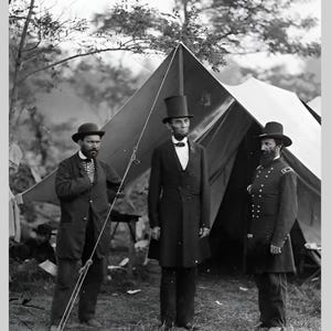 Abraham Lincoln Photo 1862, Battle of Antietam with Allan Pinkerton, Civil War History Wall Art, Vintage Print Decor Gift Printable 177