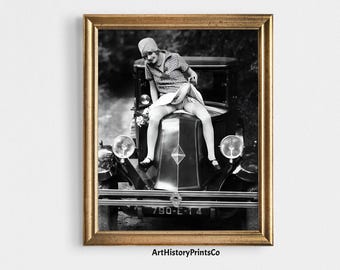 Vintage Woman on Car Photo: Black and White Art Print Decor (Digital Download) 202
