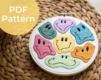 Motif de broderie PDF rétro Melty Smiley | Art de soins personnels | Oeuvre de thérapie