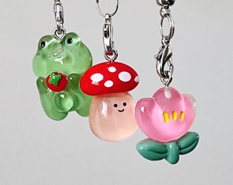 Mushroom Frog Tulip Phone Charm, Phone Accessories