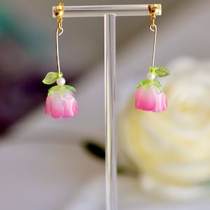 Tulip Earrings, Flower Earrings, Cute Earrings, Gift for Her, Earrings, Pink Tulip Earrings, Glass Tulip Earrings