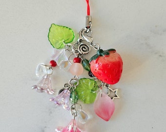 Strawberry Phone Charm, Strawberry Keychain