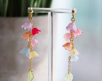 Rainbow Flower Earrings, Flower Earrings, Lily of the Valley, Cute Earrings, Colorful Earrings, Dangle Earrings, Gift for Her