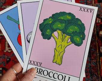 Broccoli Tarot Art Print, French or English - 5x7 Art Print – Vegetable Art – Gift For Her – Gift for Cooks – Kitchen Art – Chef Art Print