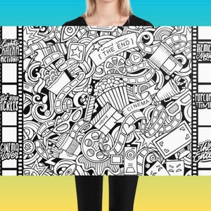 Movie Theme Coloring Poster, Large Coloring Poster, Coloring Page, Adults Color, Kids Color, Coloring, Birthday, Gift