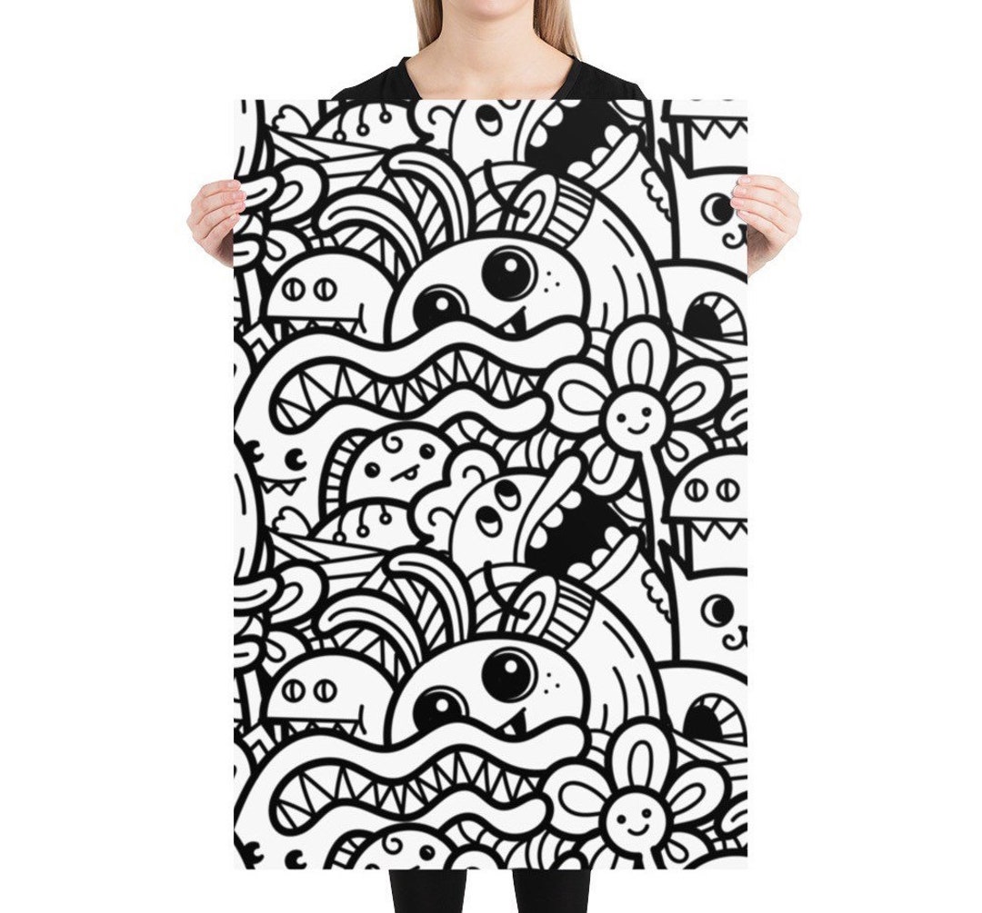 Large Doodle Coloring Poster Kids Coloring Poster Adult - Etsy