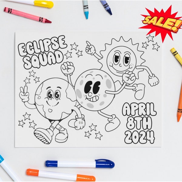 Solar Eclipse Digital Coloring Poster, Eclipse Coloring, Eclipse Coloring , Coloring Page, Kids Color, Adults Color, Eclipse 2024, Science