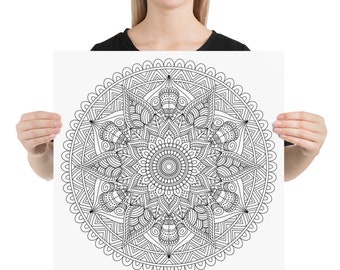 18”x18” Detailed Mandala Coloring Poster, Coloring Page, Adults Coloring Page, Kids Coloring Page, Arts and Crafts, Birthday Gift