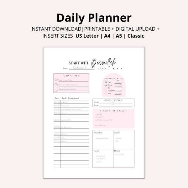 Islamic Daily Planner, Salah Tracker, Quran Tracker, Islamic Journal, Muslim Daily Planner, Islamic PDF Printable, Islamic Digital