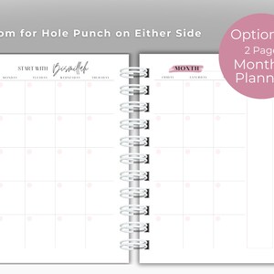 May include: Two-page monthly planner with a white background and black grid lines. The left page has the text "START WITH Bismillah" at the top and the days of the week listed below. The right page has the word "MONTH" at the top and the days of the week listed below. Both pages have pink dots scattered throughout.