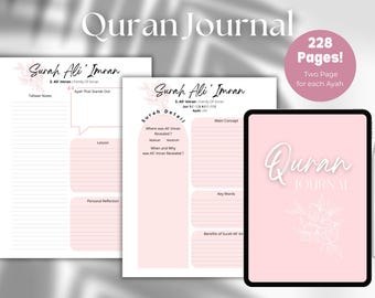 Quran Journal, Digital Quran Journal, PDF Quran Journal, Quran Studies, Tasfeer Studies, Quran Workbook, Guided Quran Journal, Surah Study