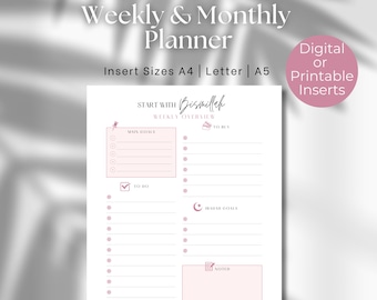 Islamic Weekly and Monthly Planner, Salah Tracker, Quran Tracker, Deen Goals, Ibadah Planner, Digital Upload and Planner Inserts
