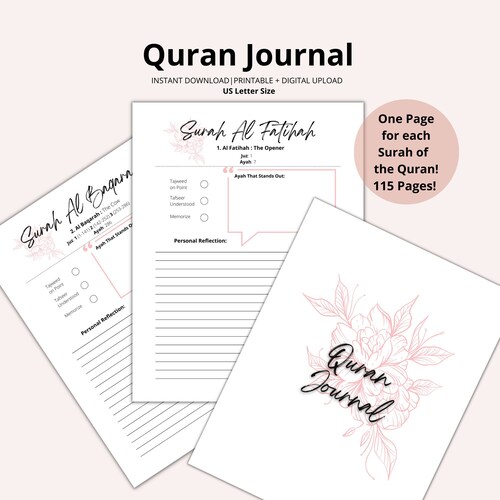 Quran Journal 115 Pages to Learn and Reflect on Each Surah of Etsy