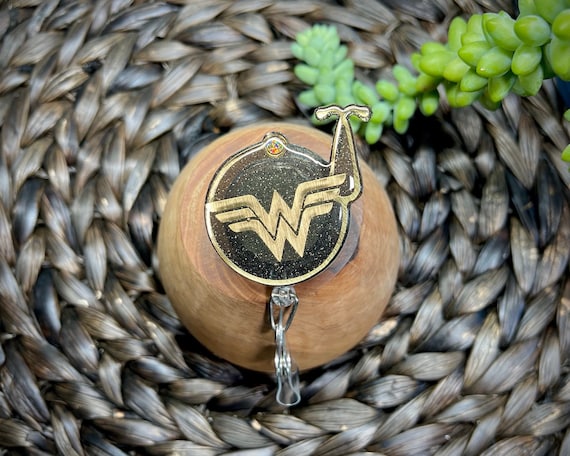 Wonderous Women and Stethoscope | Interchangeable 2” Badge Reels designs |  Nurse Wonder Woman | Glitter Black