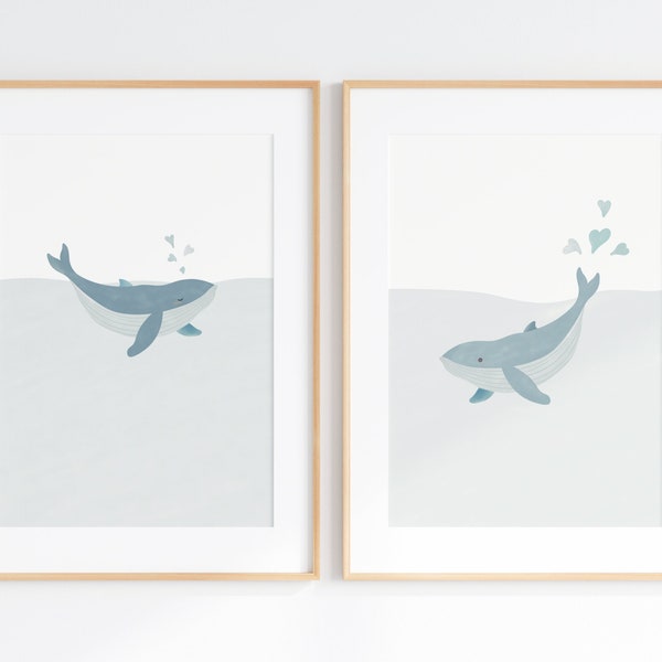 Whale Print, Whale Nursery Decor, Ocean Nursery Prints, Nautical Nursery Art, Beach Nursery Decor, Kids Room Decor, Printable Wall Art