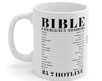 Bible Verses, Bible Emergency Numbers,  Christian Gift, Motivational, Inspirational. Spiritual, Gift for Christians 11oz, 15oz Coffee Mugs