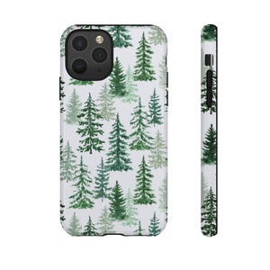 Custodia per iPhone con motivo Pino Acquerello, tema Natura e Foresta, per iPhone 16, 15, 14, 13, 12, 11, 8, Pro, Pro Max, serie iPhone, finitura opaca e lucida.