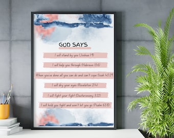 Bible Verse Wall Art, God says, I&#39;ll standby you, I &#39;ll help you through, I WON&#39;T LET GO inspired by Rascal Flatts | Printable