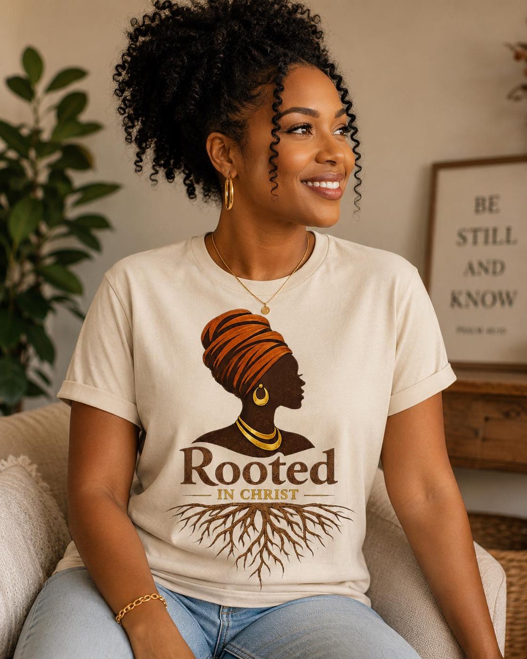 Rooted in Christ PNG, Christian Black Woman PNG, Faith Shirt Design ...