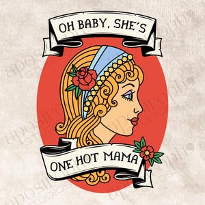 Traditional Tattoo One Hot Mama Printable Baby Shower Invitation Editable