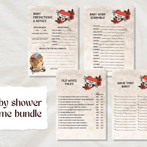 Traditional Tattoo One Hot Mama Printable Baby Shower Game Bundle 4-Pack