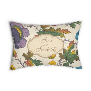 Sense and Sensibility Pillow Lumbar Support Vintage Floral Rectangular Cushion Pride and Prejudice Jane Austen Gifts for Book Lovers