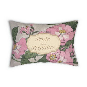Pride and Prejudice Pillow Cushion Lumbar Support Vintage Floral Rectangular Cushion Home Decor Jane Austen Gifts for Book Love