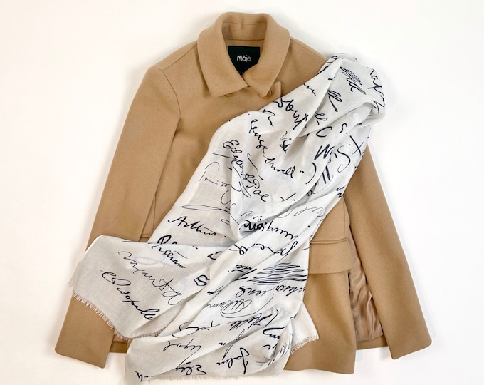 Famous Authors Autographs Literary Book Scarf Tolstoy, Virginia Woolf, Mark Twain, Edgar Allan Poe, Toni Morrison, Harper Lee, and more