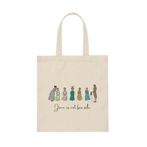 Jane no está a la venta bolsa / Orgullo y prejuicio Tote Bag / Canvas Tote Bag / Jane Austen Gift / Bookish Gifts / Gifts for Book Lovers
