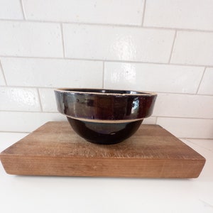 Antique Small Brown Glazed Stoneware Mixing Bowl. 7 Inch Brown Bowl