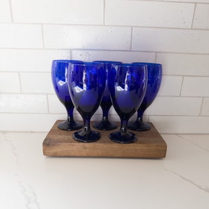 Set of 5 Libbey Colbalt Blue Premiere Wine or Water Glasses 7 1/4” tall 12oz Blue Mid Century Modern Glasses