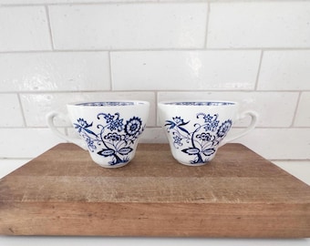 Set of 2 Blue Onion Enoch Wedgwood Blue Heritage Pattern Cup Blue and White English Teacups